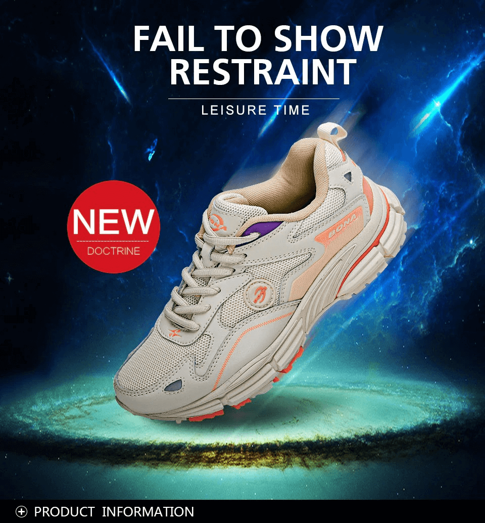 Women's breathable lightweight lace-up running shoes in space theme with 'Fail to Show Restraint' slogan, sporty and stylish.